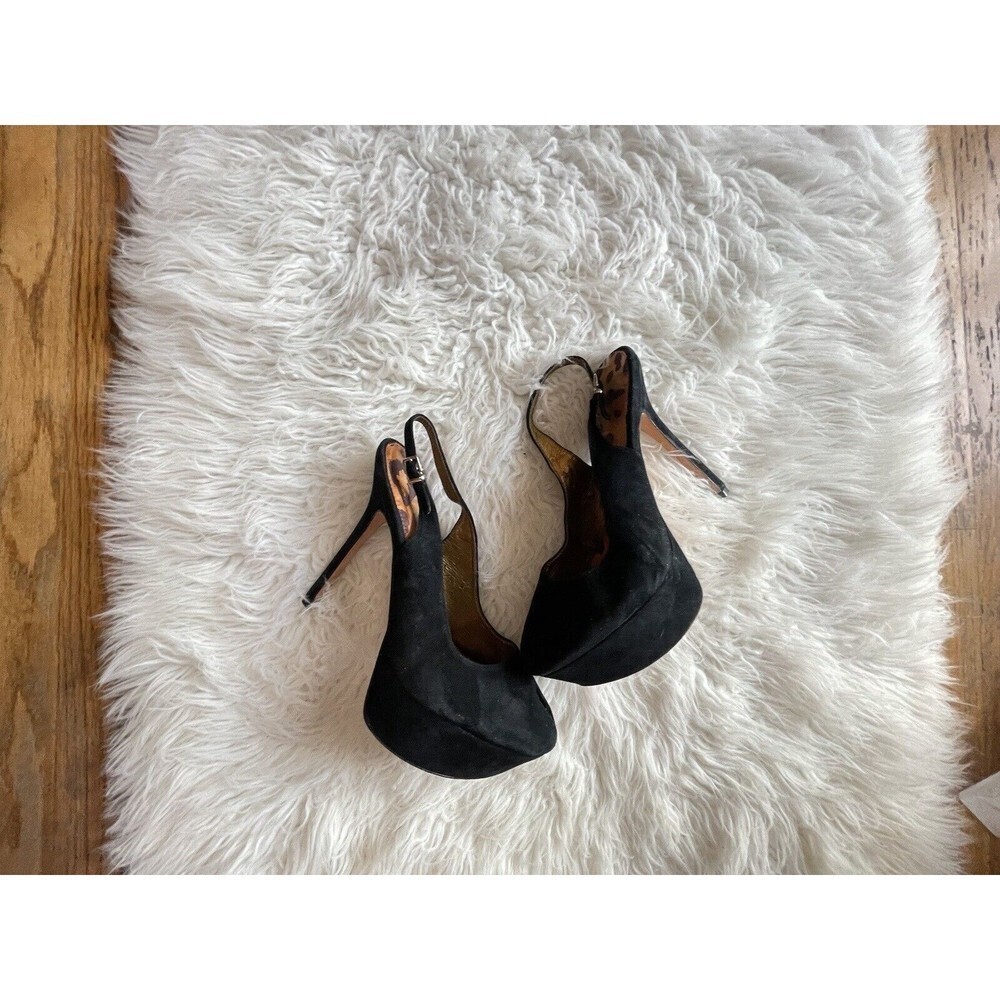 Sam Edelman Women’s Size 7.5 Black Suede Shoes Peep Toe Platform Heels - Picture 9 of 11